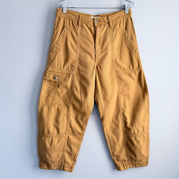 Anthropologie Brendan Utility Pants 8 Mustard Cargo Barrel Ankle High Rise Pants - Picture 7 of 16